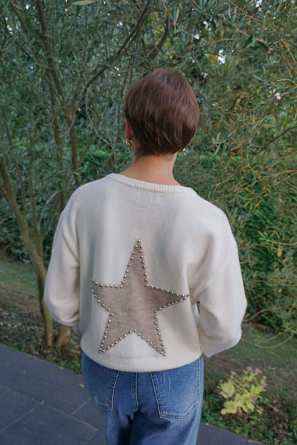 Gilet crème étoile beige et clous