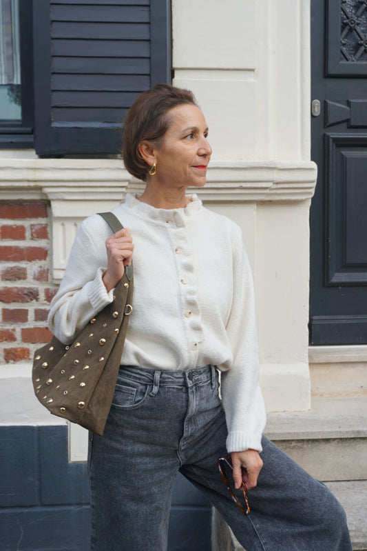 Gilet crème volanté maille
