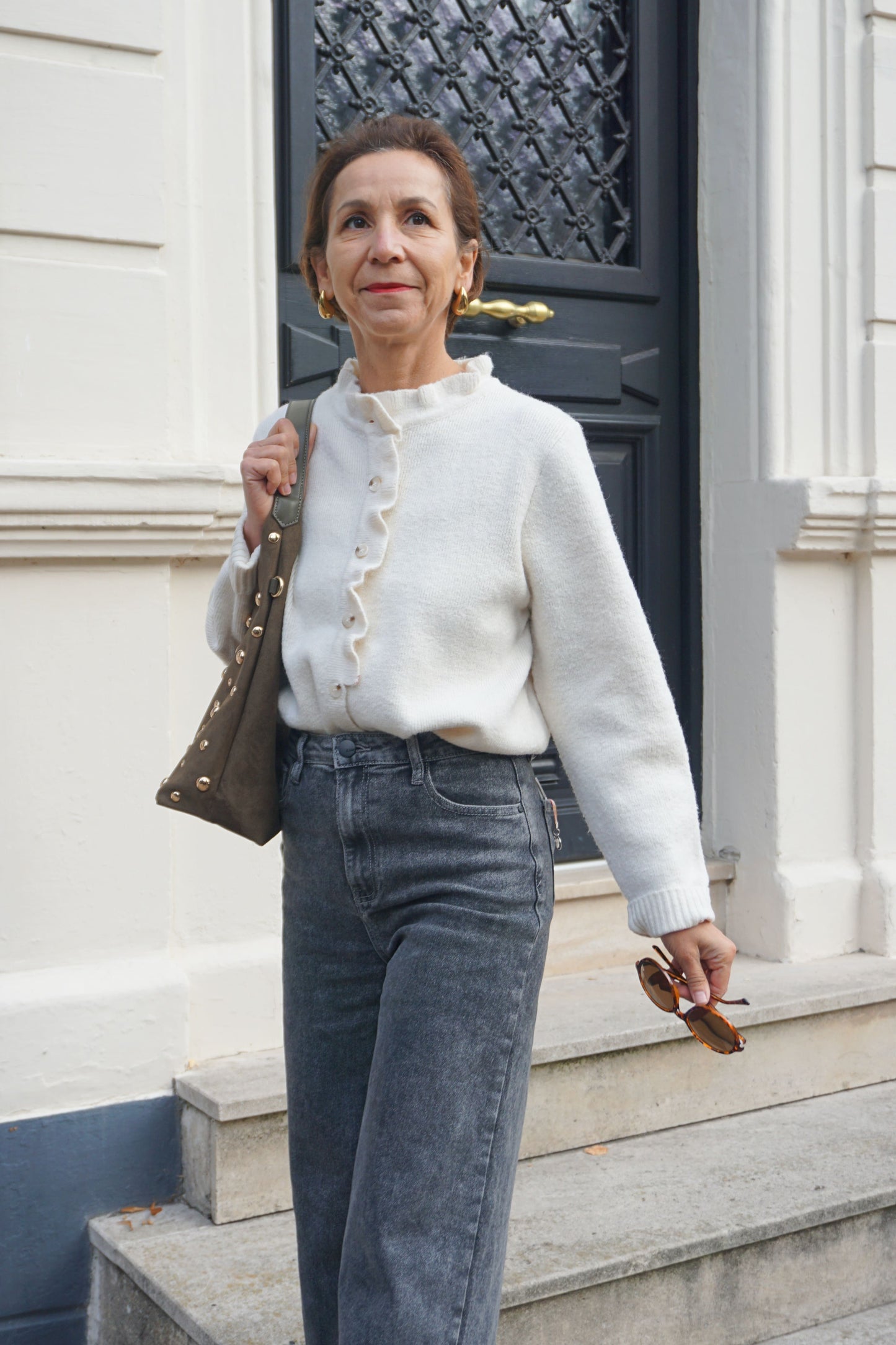 Gilet crème volanté maille
