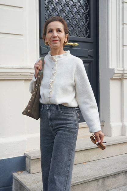 Gilet crème volanté maille