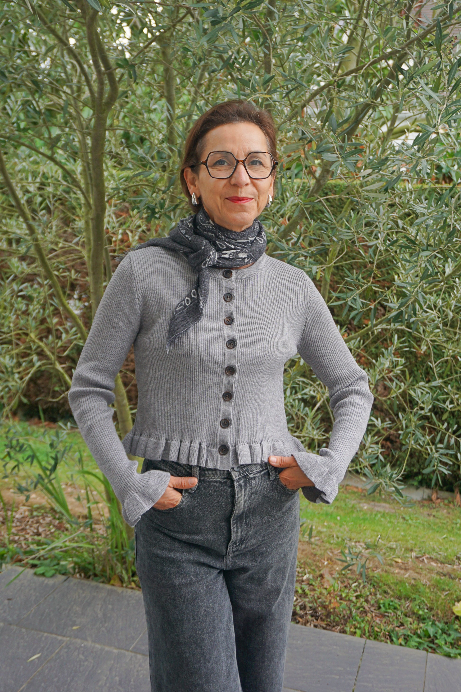 Gilet chaud col rond, maille avec laine Gris Gilet chaud col rond, maille avec laine Gris
