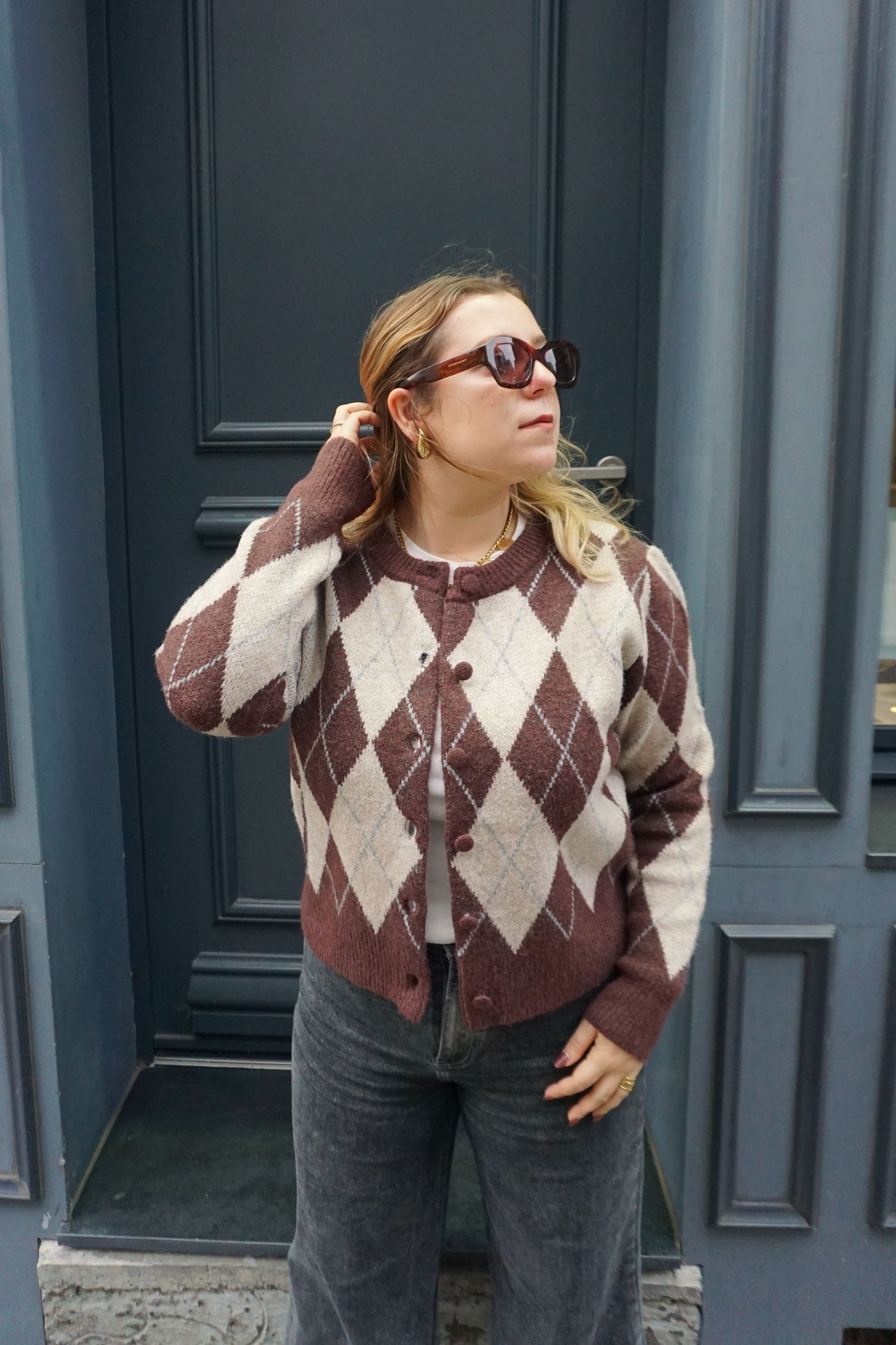 Gilet imprimé carreaux losanges marron