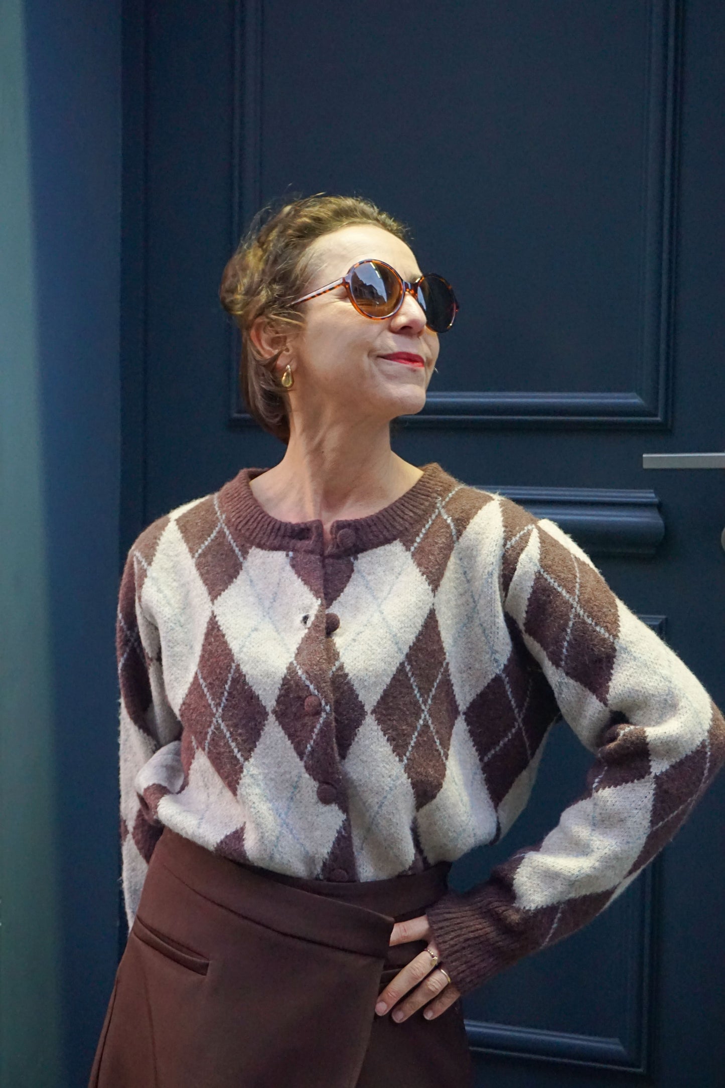 Gilet imprimé carreaux losanges marron