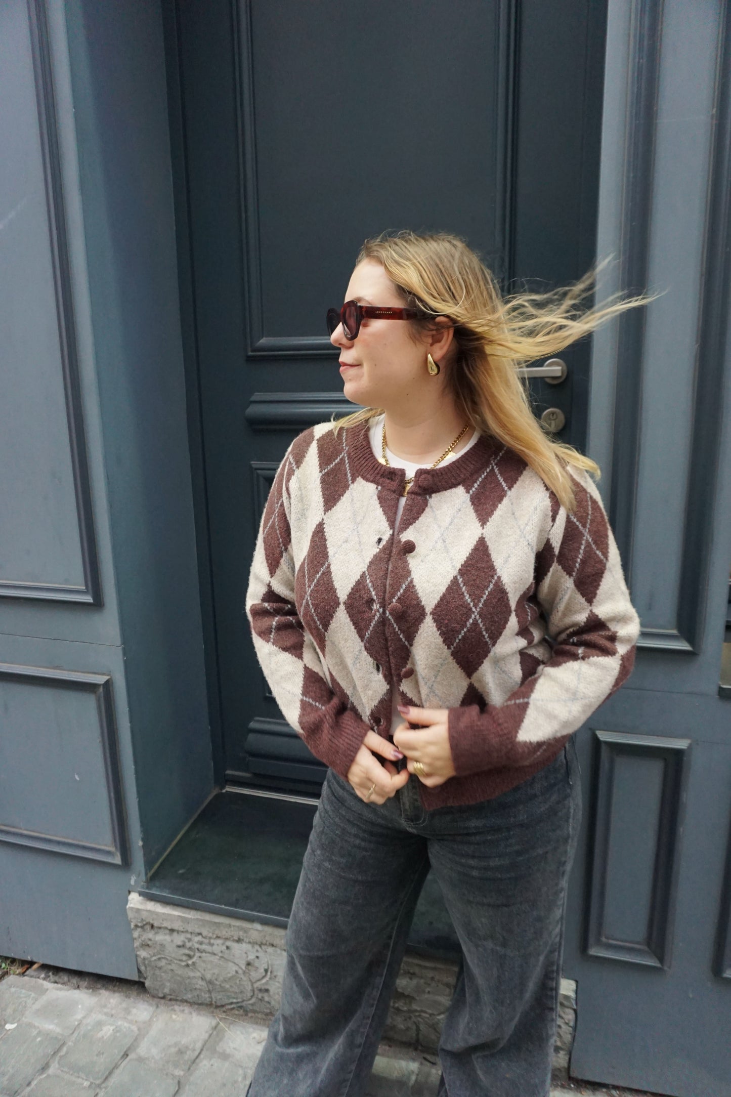 Gilet imprimé carreaux losanges marron