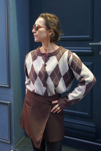 Gilet imprimé carreaux losanges marron