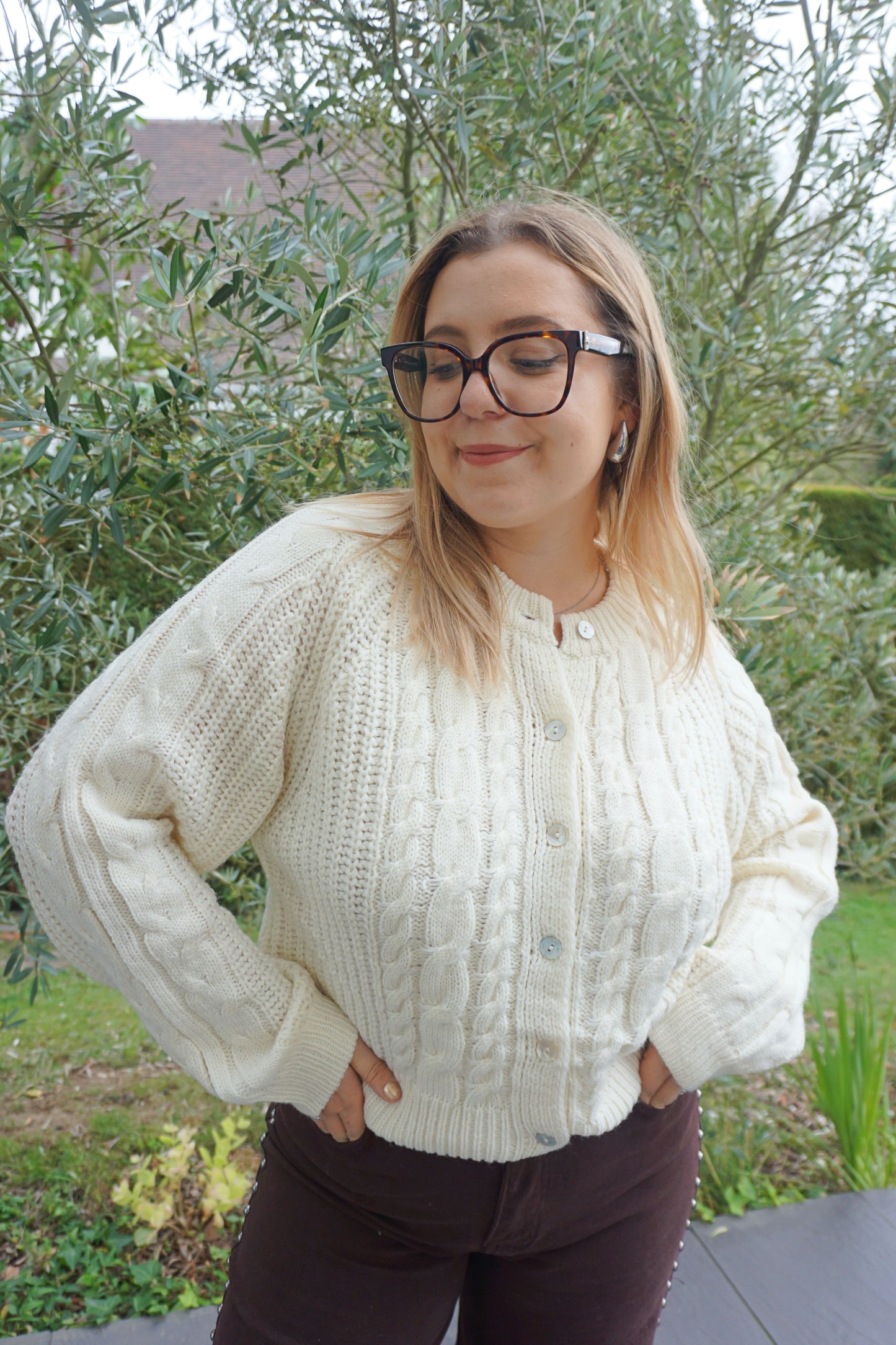 Gilet maille torsadée crème