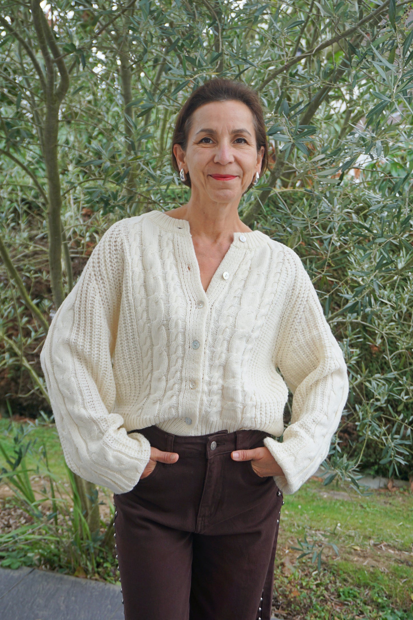 Gilet maille torsadée crème