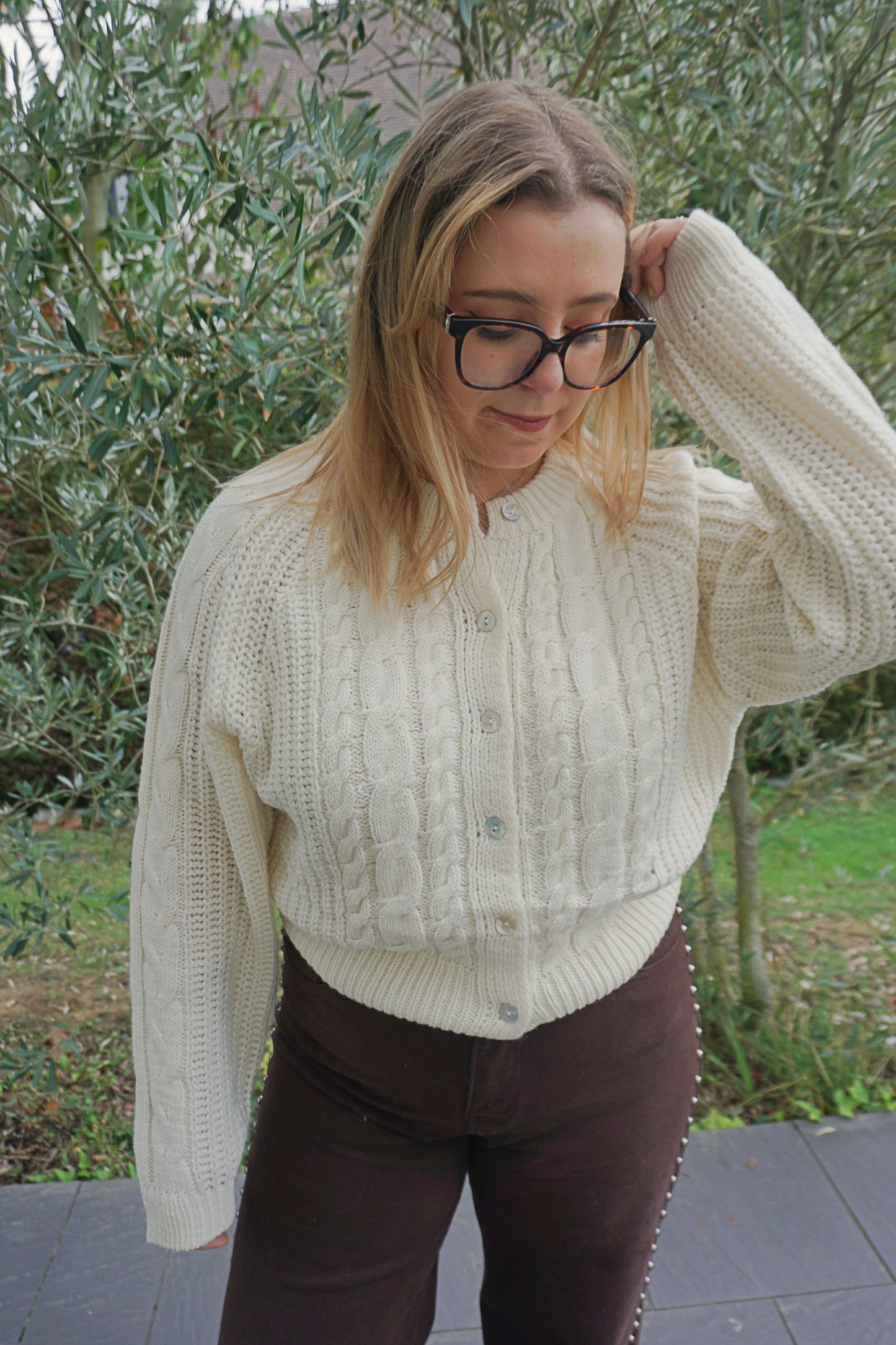 Gilet maille torsadée crème