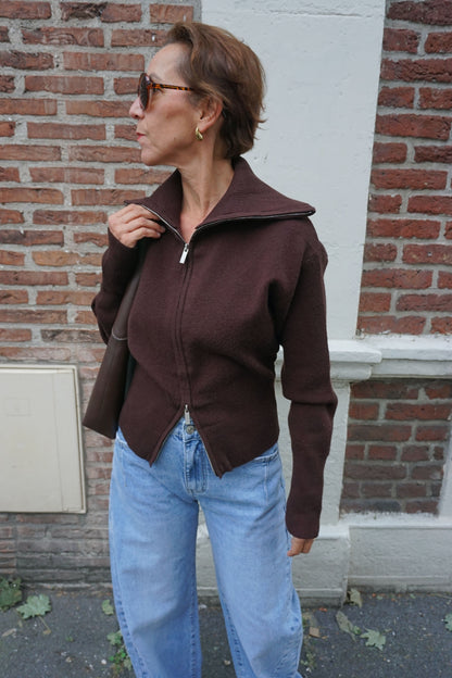 Gilet marron zippé col camionneur