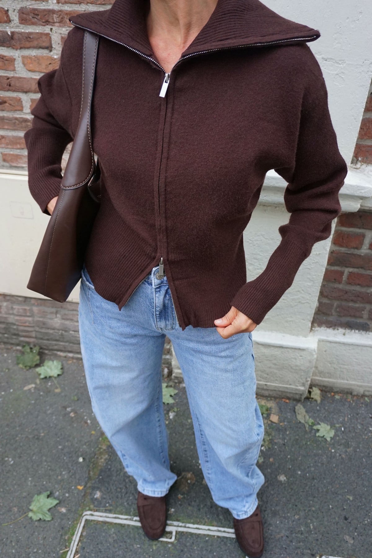 Gilet marron zippé col camionneur