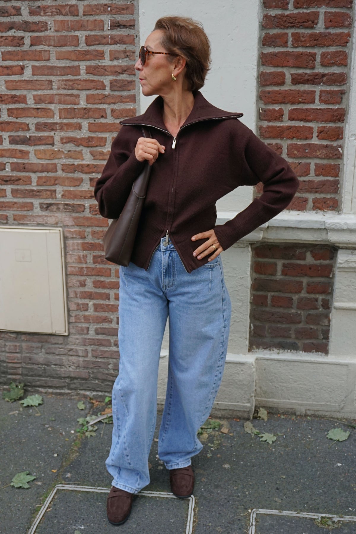 Gilet marron zippé col camionneur