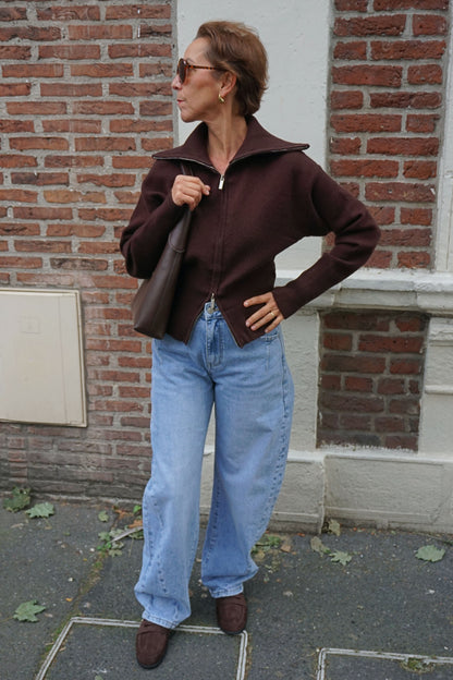 Gilet marron zippé col camionneur