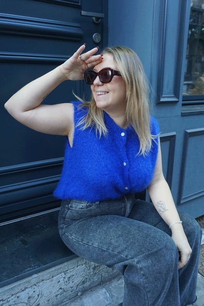 Gilet mohair sans manches bleu royal