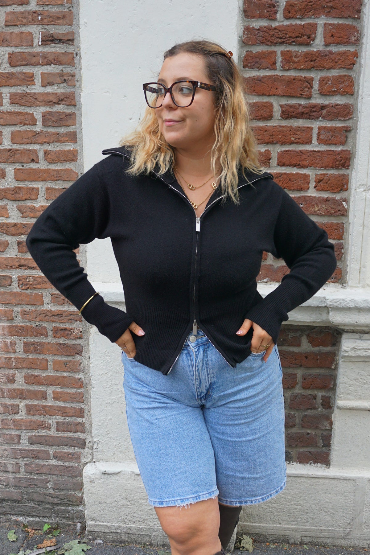 Gilet noir zippé col camionneur