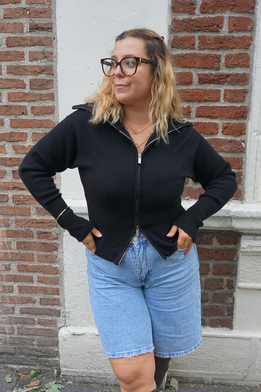 Gilet noir zippé col camionneur