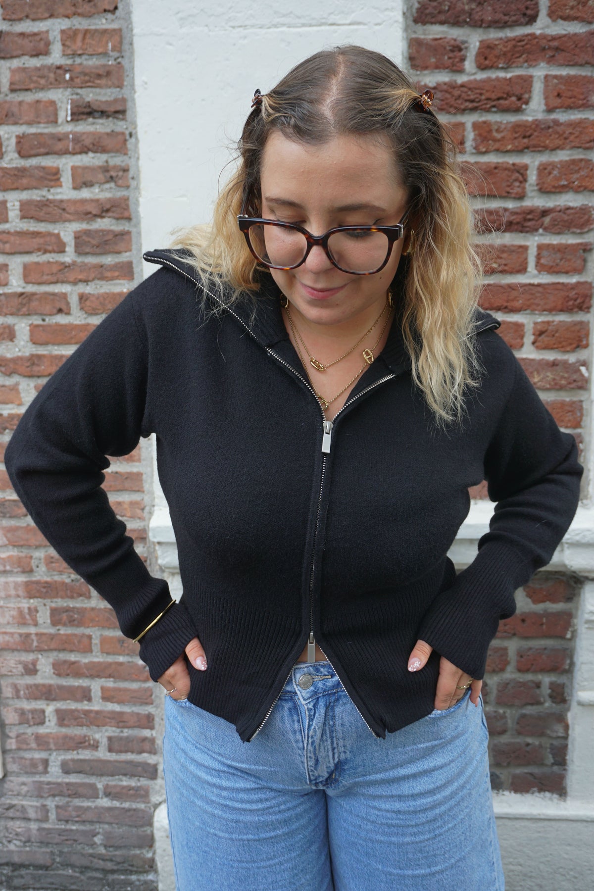 Gilet noir zippé col camionneur