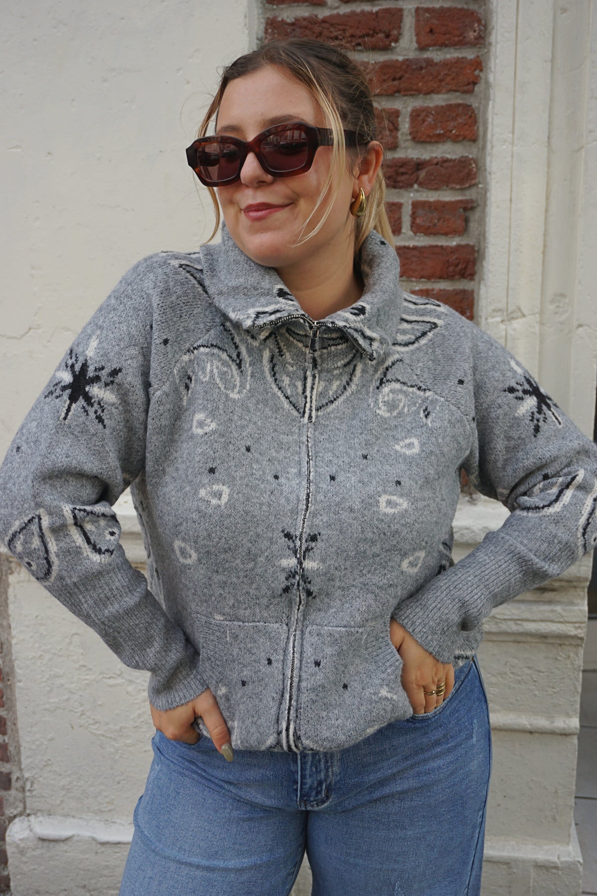 Gilet zippé motifs bandana gris