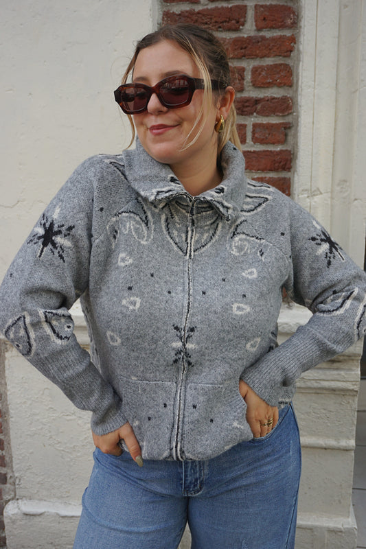 Gilet zippé motifs bandana gris