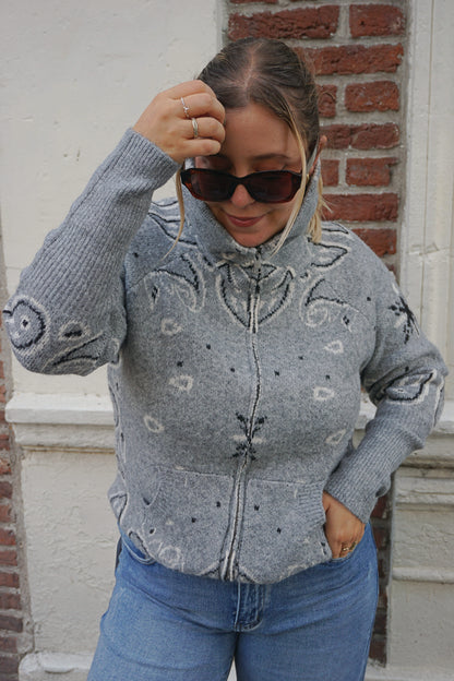 Gilet zippé motifs bandana gris