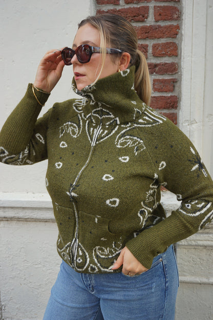 Gilet zippé motifs bandana kaki
