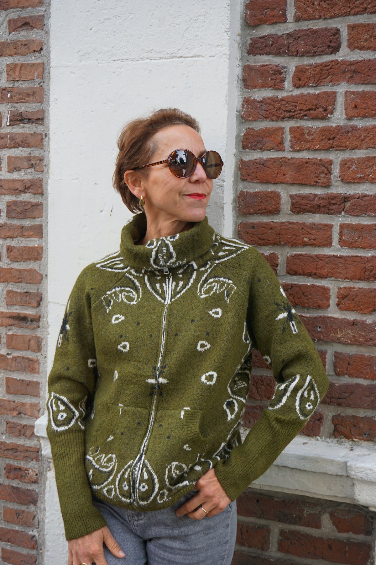 Gilet zippé motifs bandana kaki