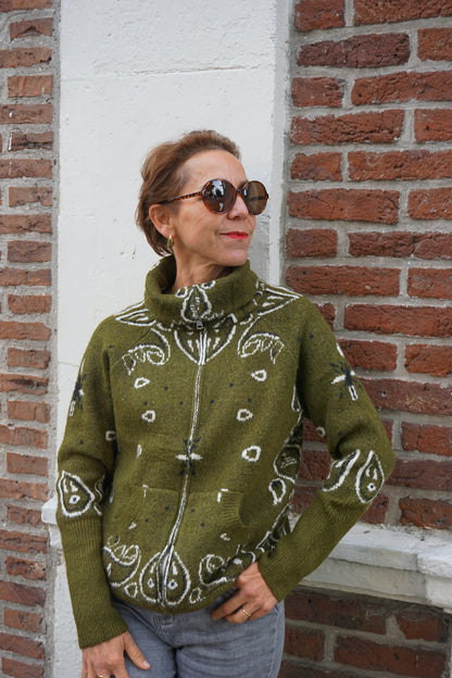 Gilet zippé motifs bandana kaki