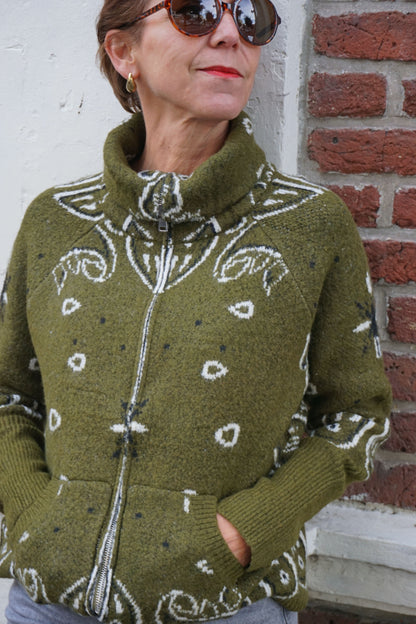 Gilet zippé motifs bandana kaki