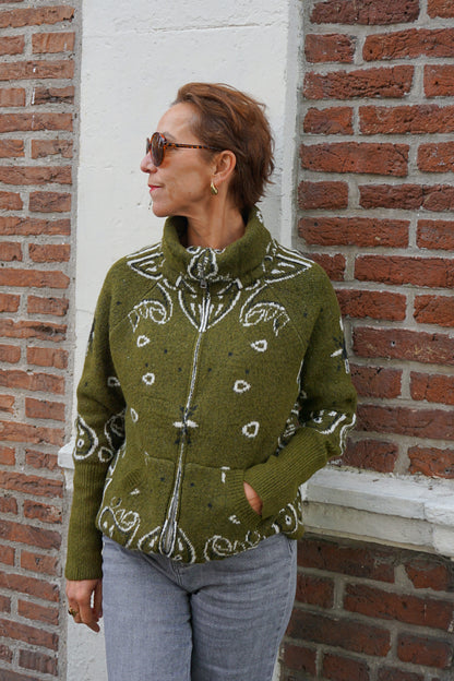 Gilet zippé motifs bandana kaki