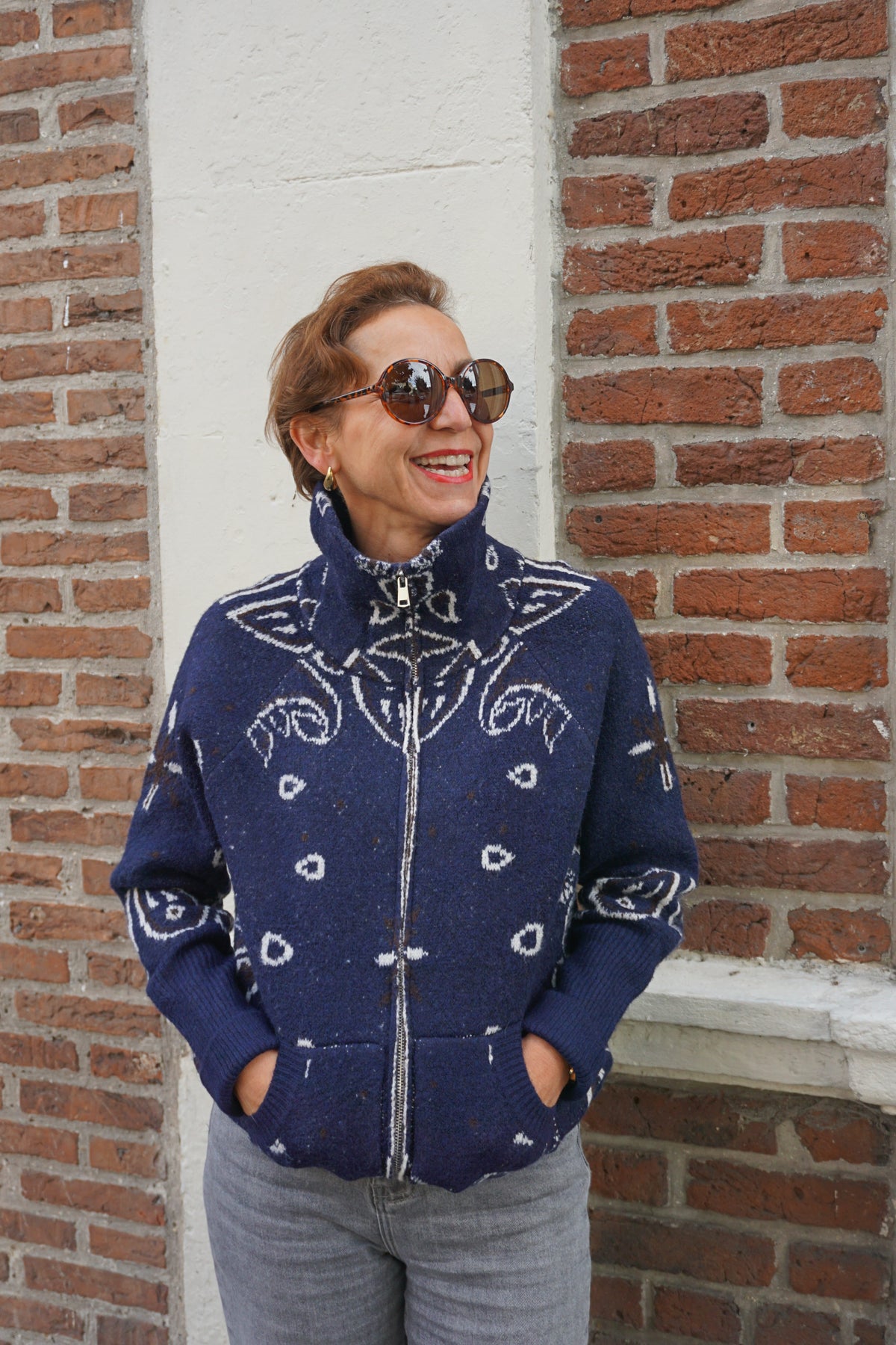 Gilet zippé motifs bandana bleu marine