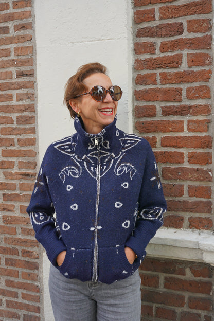 Gilet zippé motifs bandana bleu marine