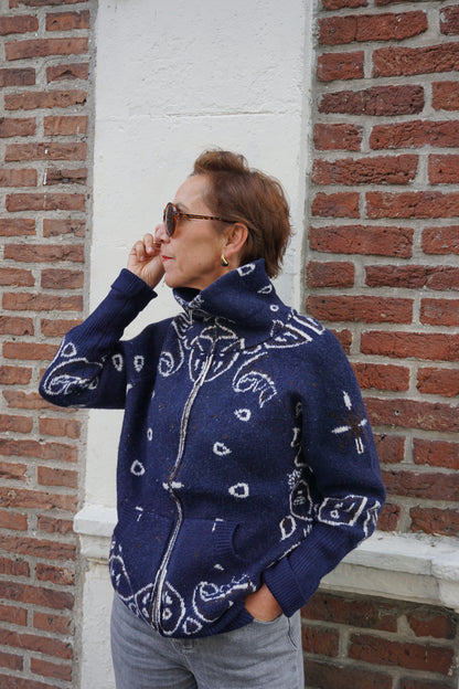 Gilet zippé motifs bandana bleu marine