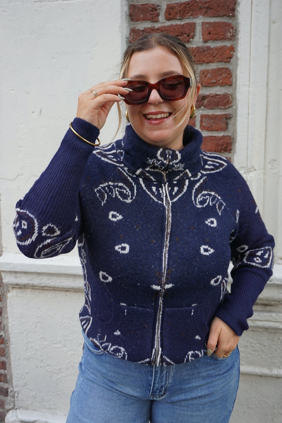 Gilet zippé motifs bandana bleu marine