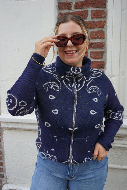 Gilet zippé motifs bandana bleu marine