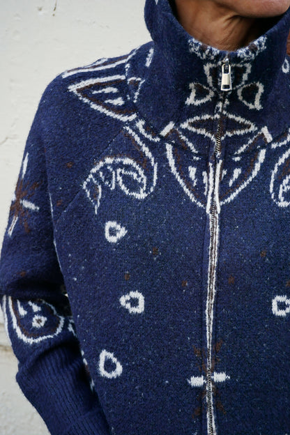 Gilet zippé motifs bandana bleu marine