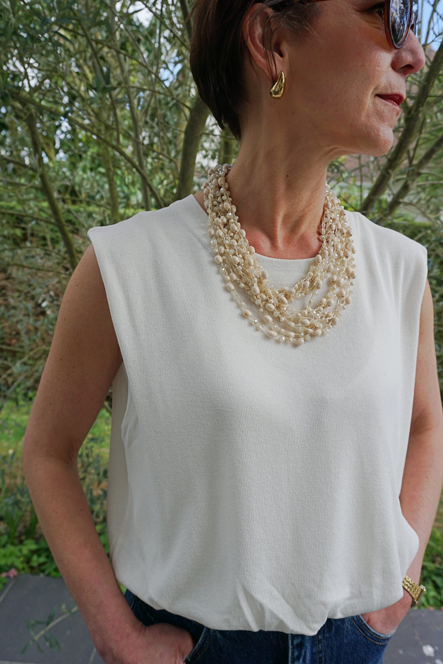 Gros collier perles crèmes multi rangs