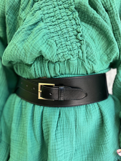 Grosse ceinture noire élastique boucle dorée