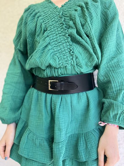 Grosse ceinture noire élastique boucle dorée