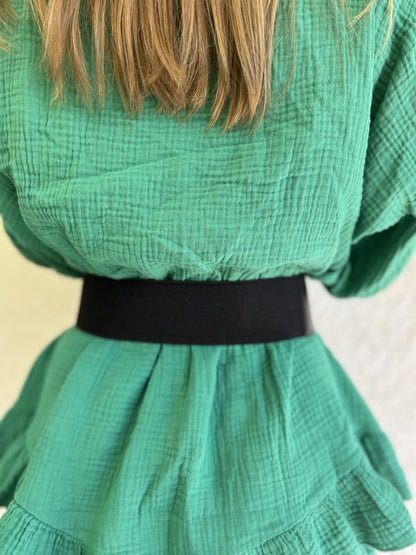 Grosse ceinture noire élastique boucle dorée