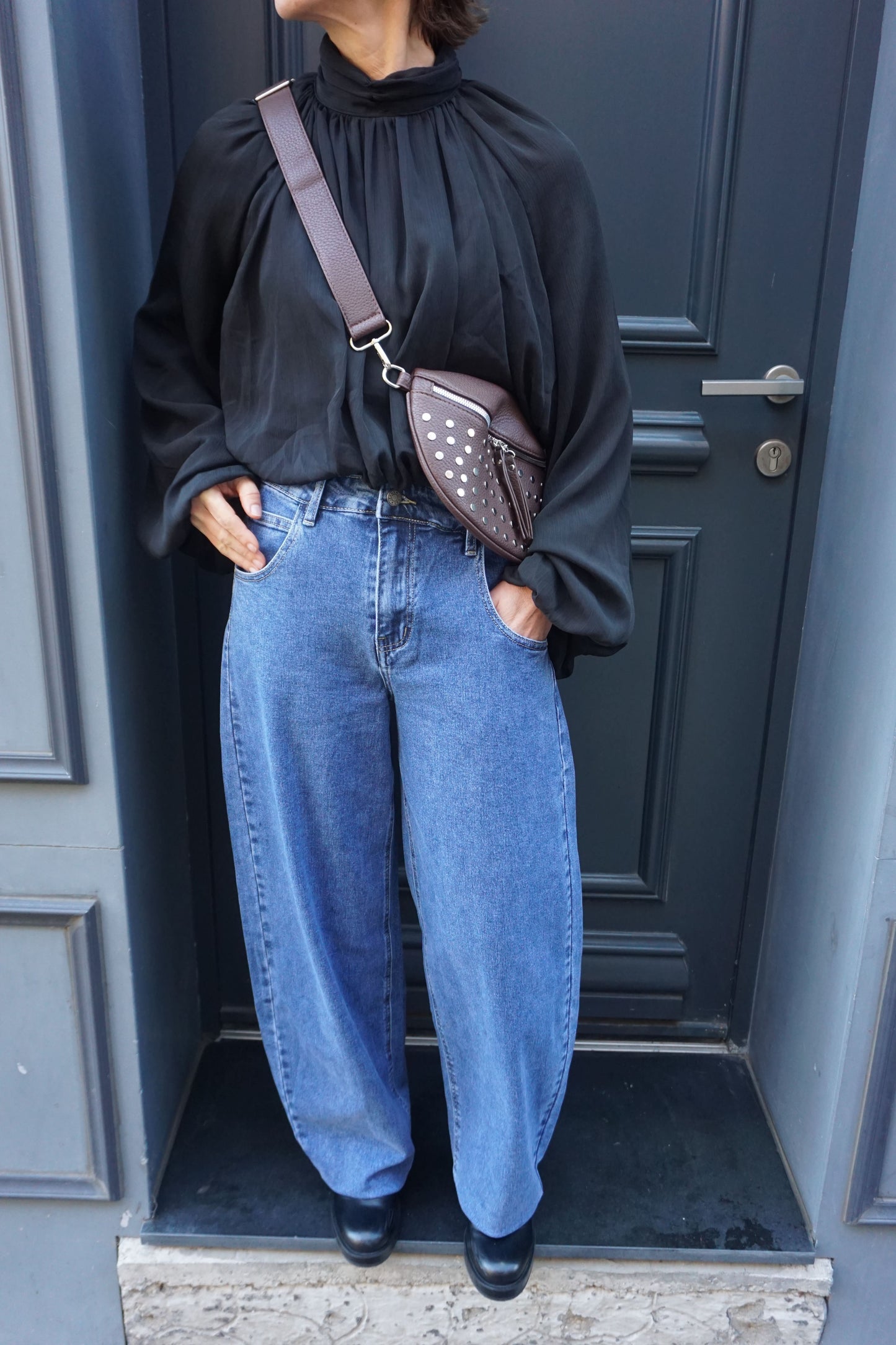 Jean barrel bleu ballon