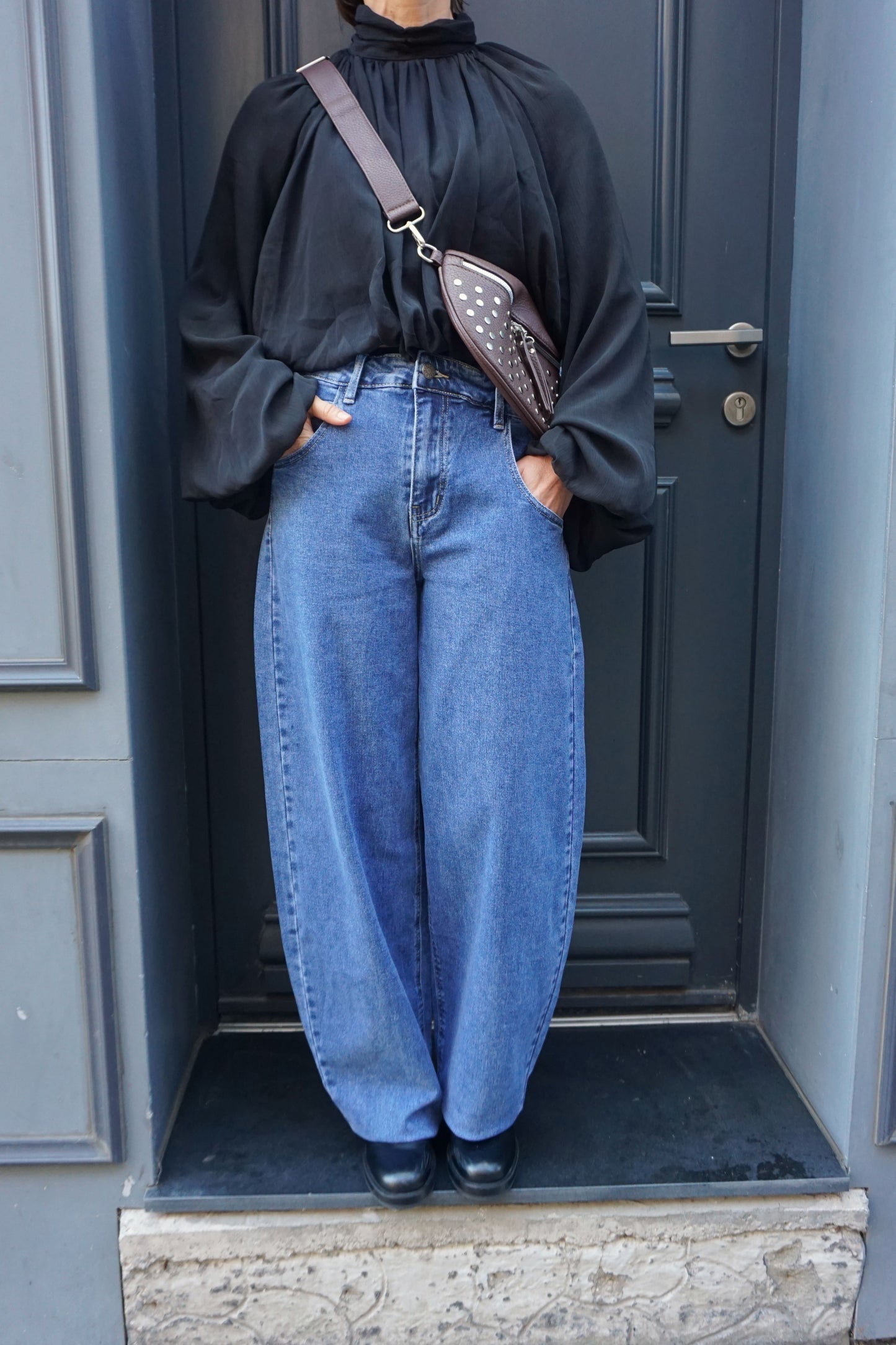 Jean barrel bleu ballon