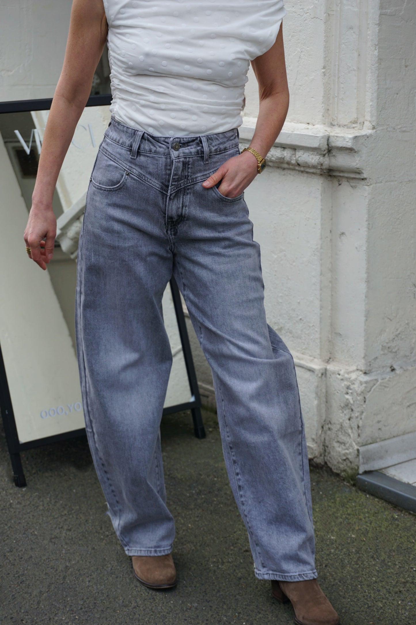 Jean barrel gris ballon