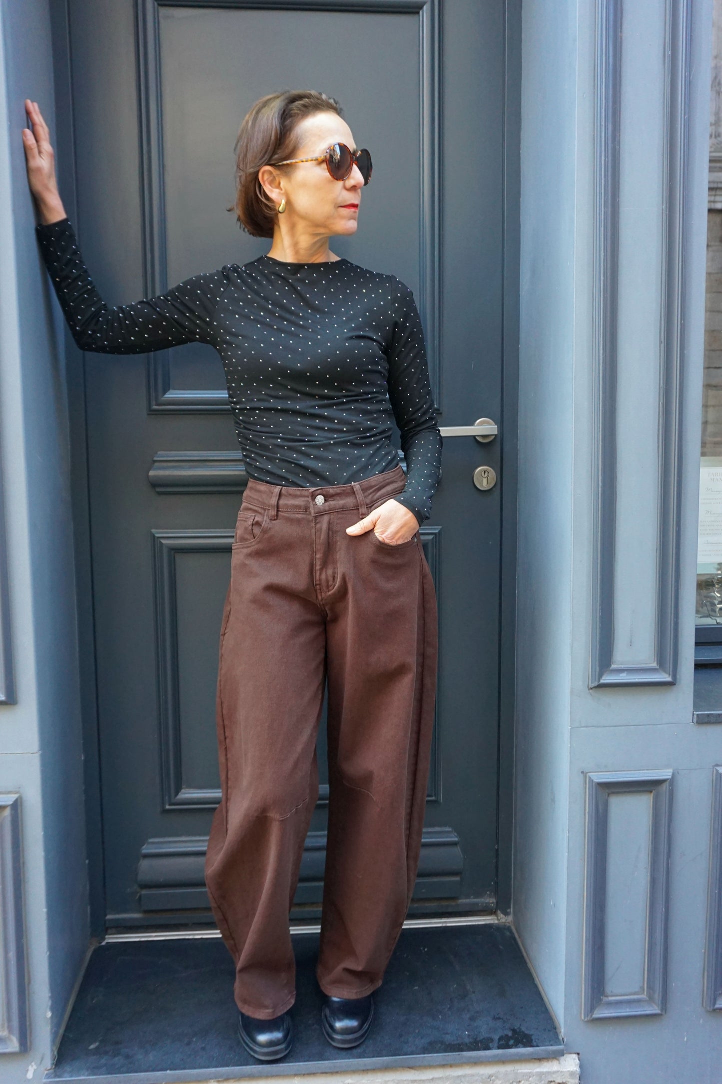 Jean barrel marron chocolat ballon