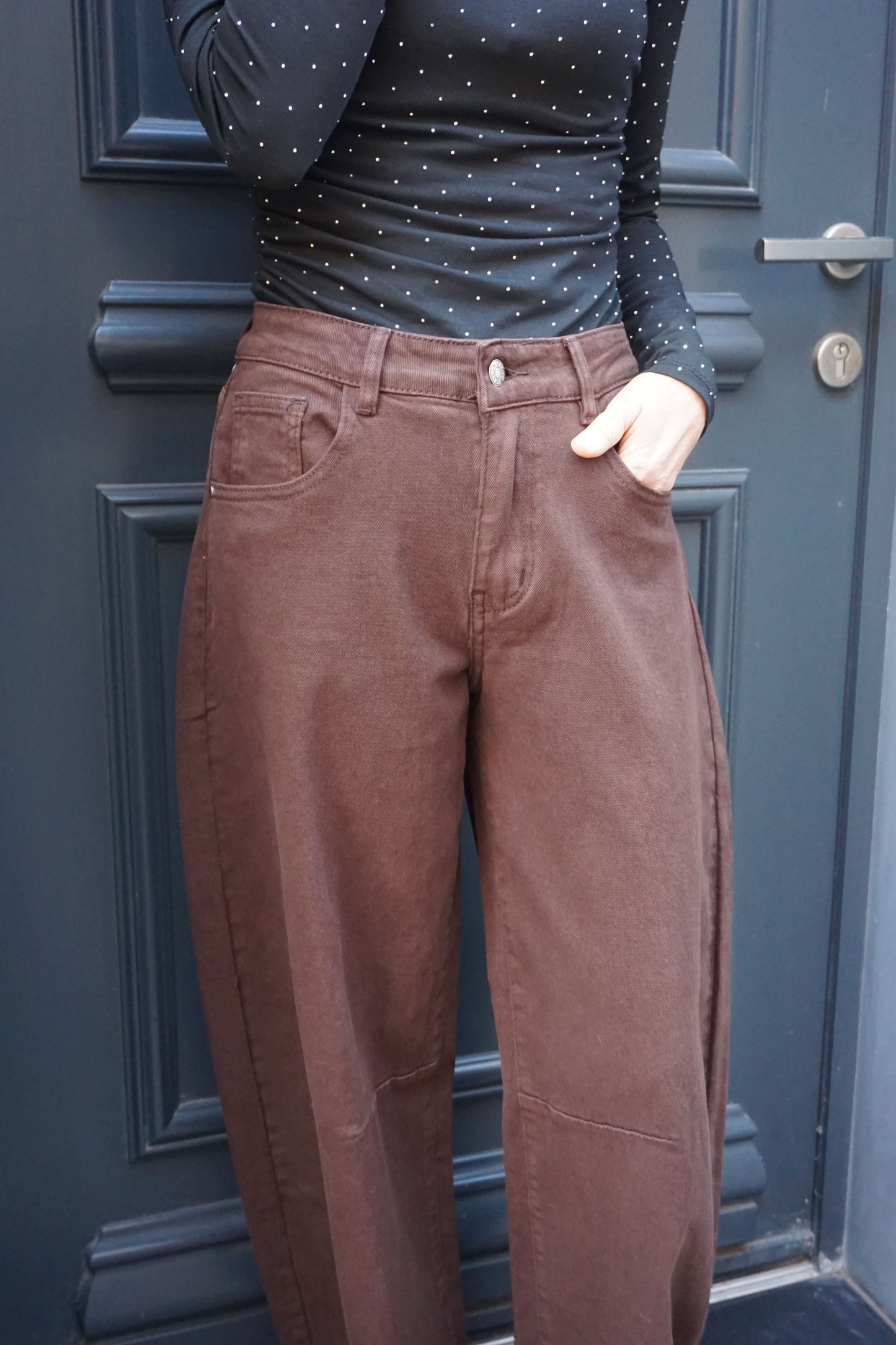 Jean barrel marron chocolat ballon