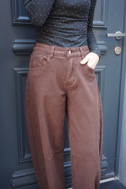 Jean barrel marron chocolat ballon