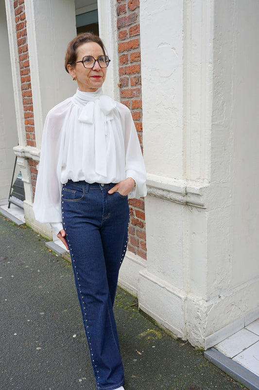 Jean bleu brut et clous wide leg