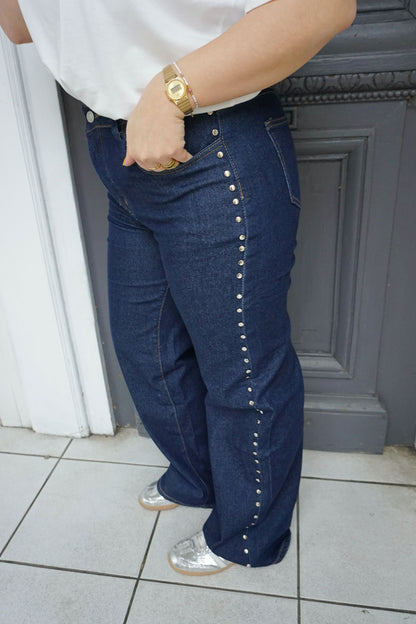 Jean bleu brut et clous wide leg