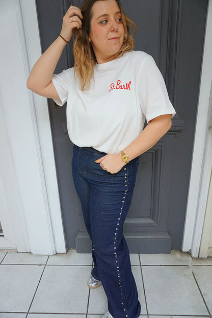 Jean bleu brut et clous wide leg