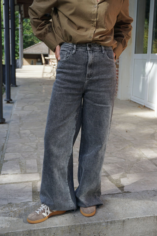 Jean palazzo wide leg gris
