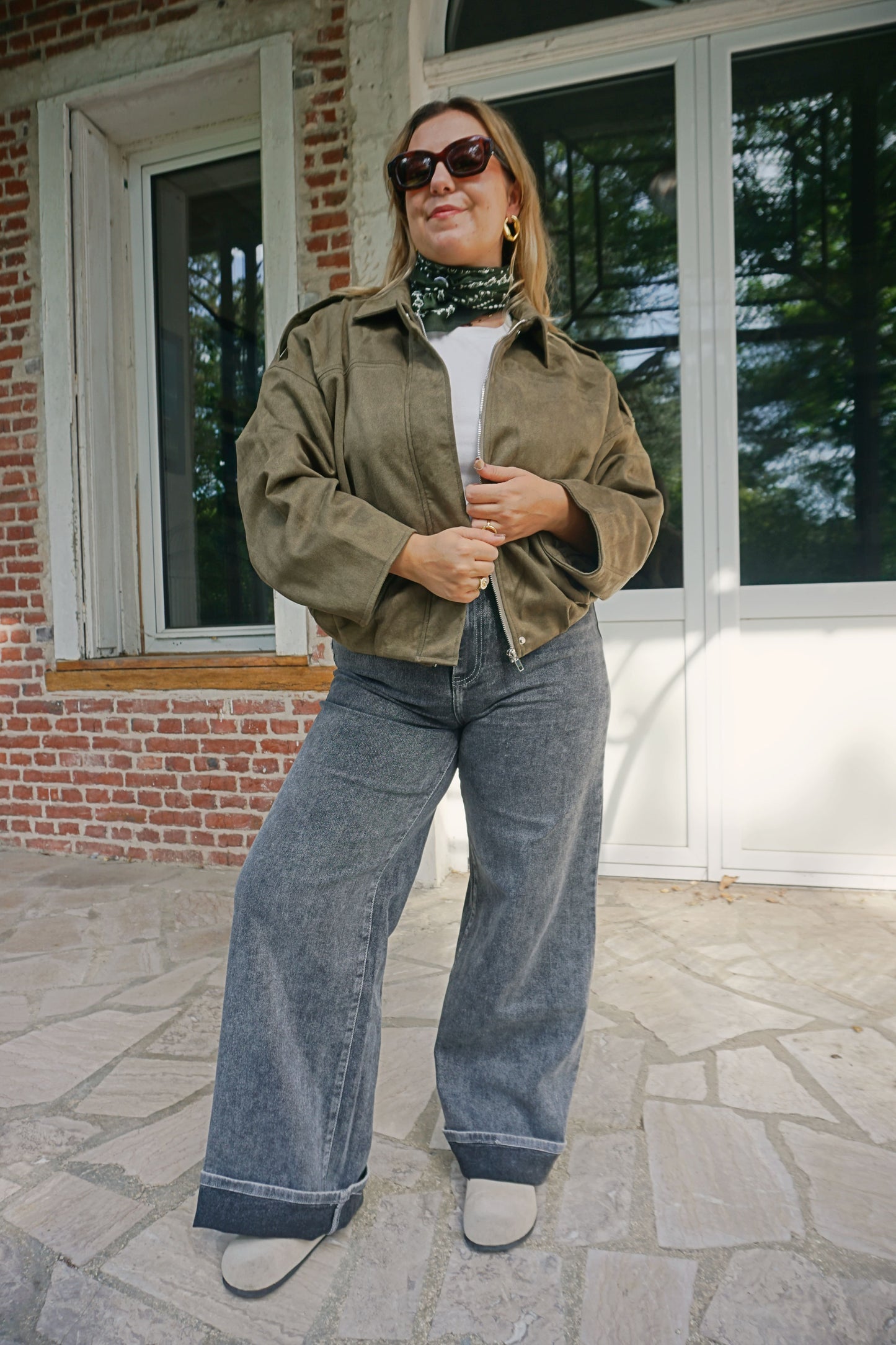Jean palazzo wide leg gris