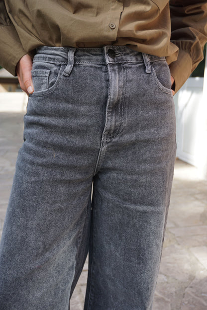 Jean palazzo wide leg gris